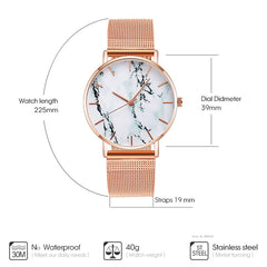 Fashion Rose Gold Mesh Band Creative Marble Female Wrist Watch Luxury