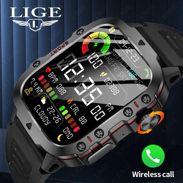 LIGE Outdoor Military Mens Smartwatch Bluetooth Call Sport