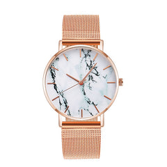 Fashion Rose Gold Mesh Band Creative Marble Female Wrist Watch Luxury